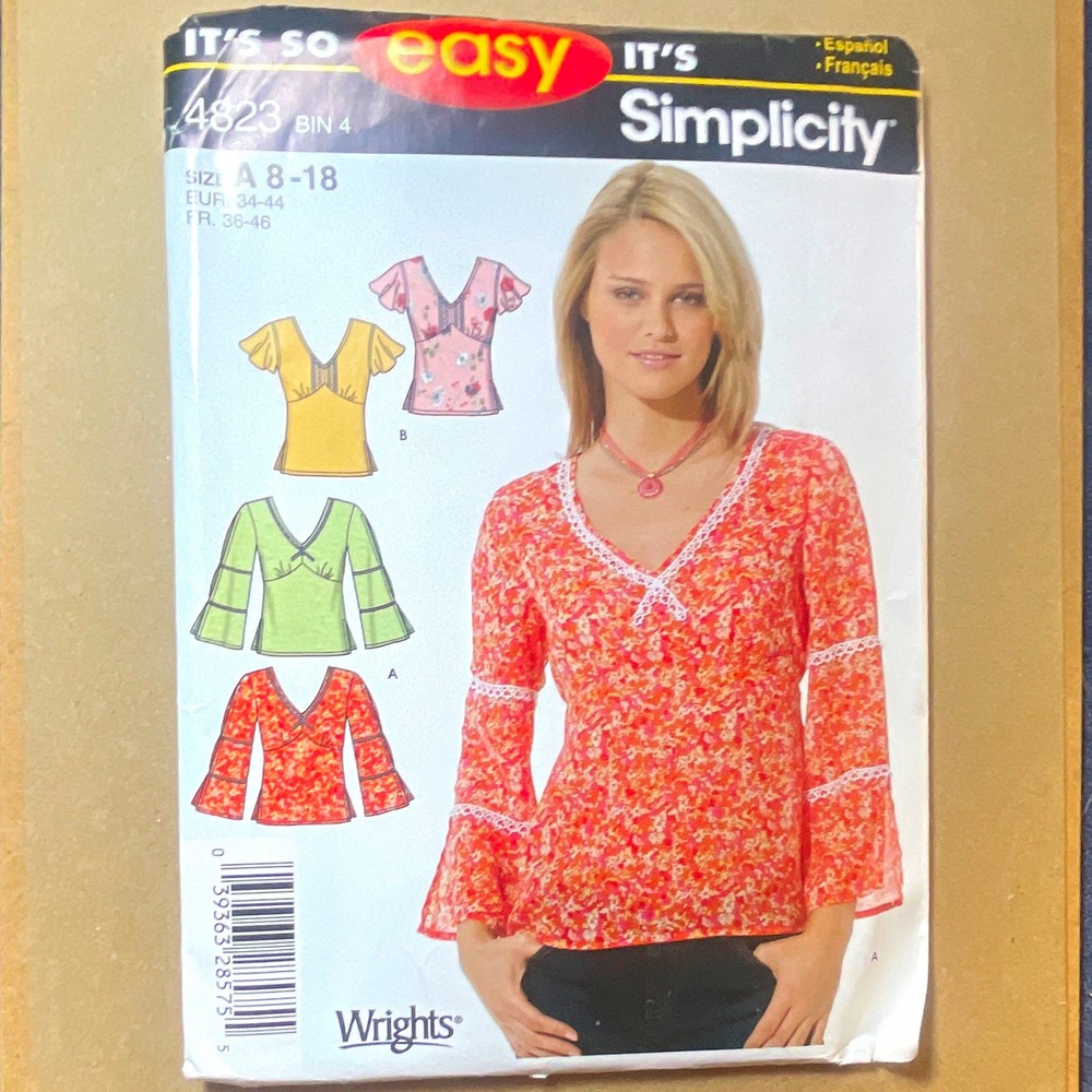 Simplicity 4823 Sewing Pattern Misses Easy Top 2000s Sz 8-18 FACTORY FOLD